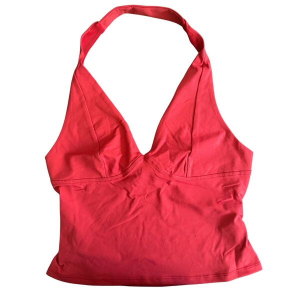 FP FREE PEOPLE INTIMATELY Still Here Halter Top Knit Deep V Red NWT Small - Picture 2 of 5